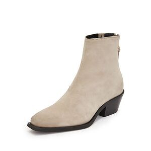 ALL SAINTS Womens Beige Leonora Almond Toe Stacked Heel Leather Heeled Boots 7